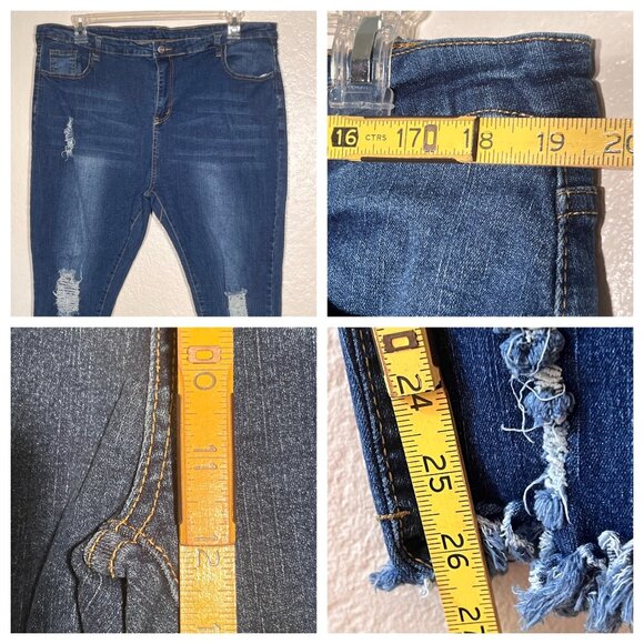 Shein Women Distressed Skinny Jeans 3XL Dark Blue Wash Frayed Hem Stretch Comfy - Picture 8 of 14